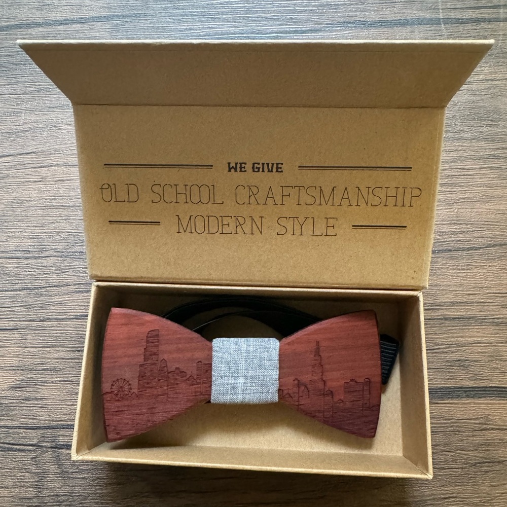 Wooden Bow Tie with Chicago Skyline